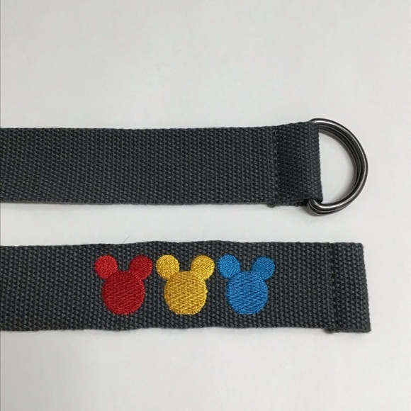 Disney Mickey Mouse Ears Embroidered Adult Belt SZ 42 XL Dark Gray D Ring Canvas - Picture 3 of 7